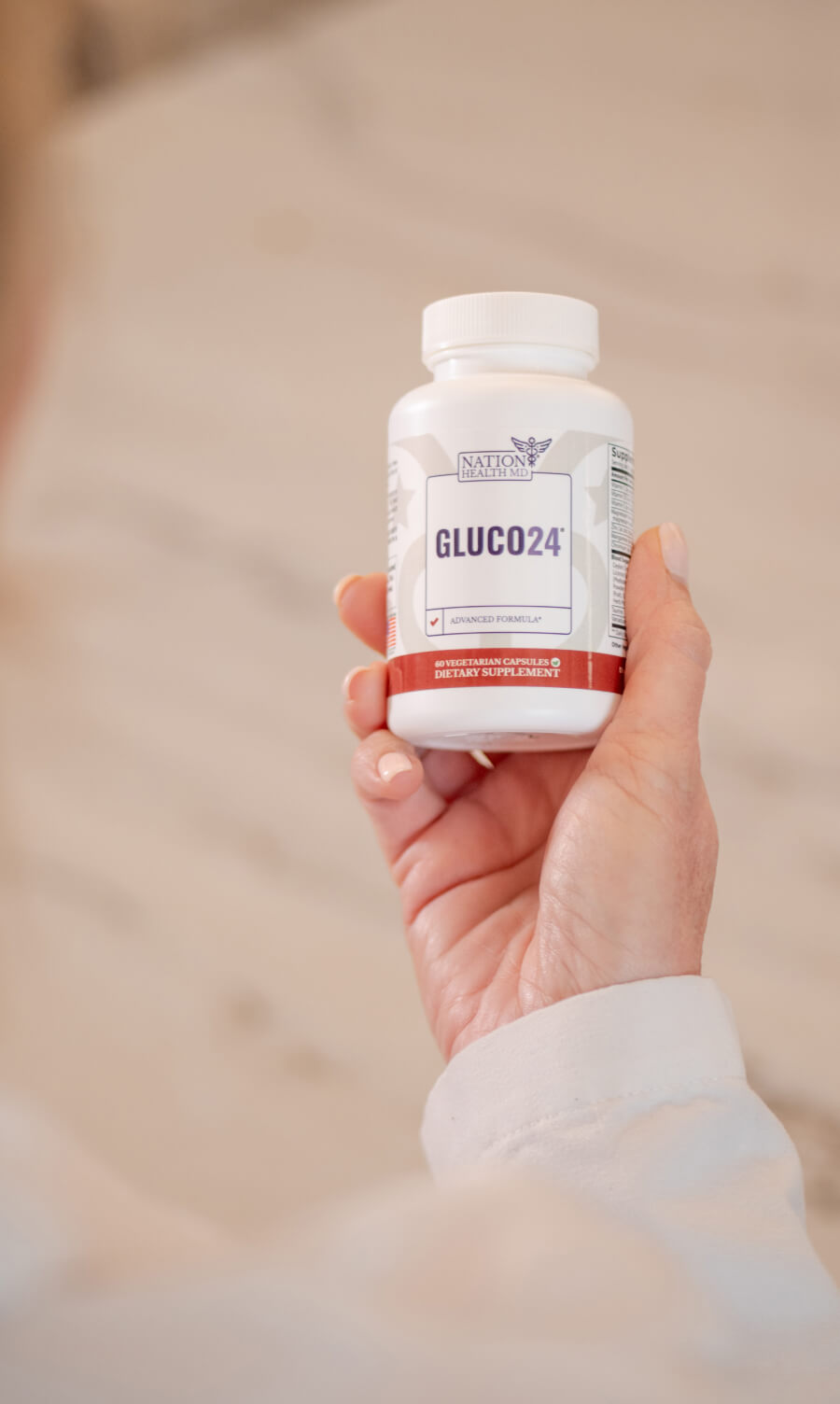 gluco24 bottle in hand